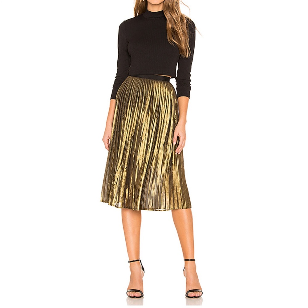 Metallic Gold/Bronze Pleated Midi Skirt BB DAKOTA
